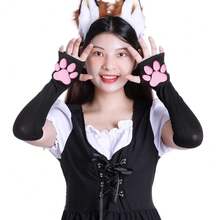 Nydotd Cat Paw Pad Mittens Gloves Kawaii Pink 3D Claw Fingerless Cute Cat Cosplay Gloves Sleeve For Girls Party{"Color_name":"Black","Size_name":"Long"} - Đen - Xem 3