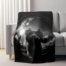 JACKAISM Long Plush Blanket - Heavyweight 250gsm Black & White With Fashion Glasses Throw - All-Season Luxury Bedspread, Couch, Camping, Office, Car - Soft Flannel Large Blanket Home, Travel, Dorm - Washable - Stylish Tabby Design In Black & White - Multi-Purpose Cozy Throw Adults & Pets - Contemporary Style Printed Fleece Blanket Indoor & Outdoor Use, Blanket, Cartoon Blanket