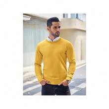 Men's Crew Neck Sweater Slim Fit Lightweight Sweatshirts Knitted Pullover For Casual Or Dressy Wear - 黃色 - View 2