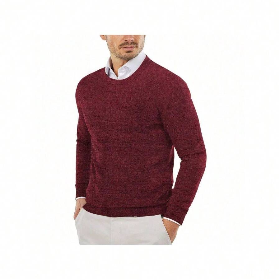 Men's Crew Neck Sweater Slim Fit Lightweight Sweatshirts Knitted Pullover For Casual Or Dressy Wear - 深紅色/黑色(雙色) - 查看 1