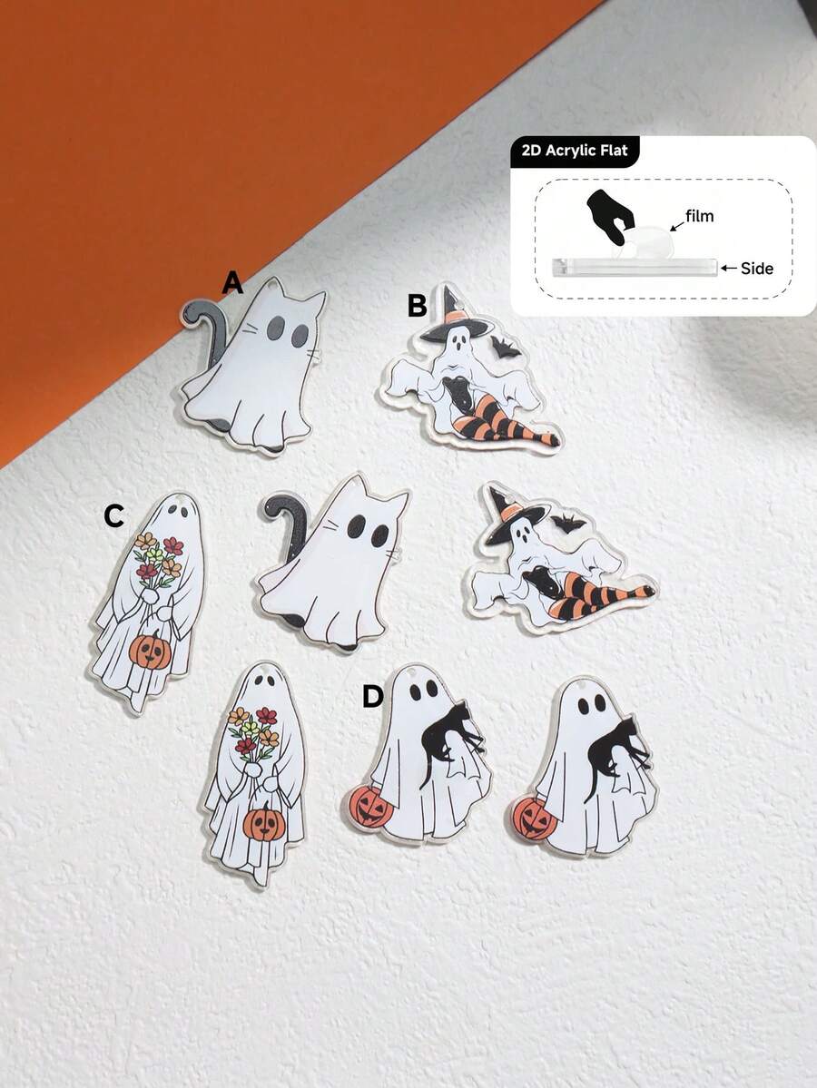 2D Flat, 1pc Halloween Ghost Cat Pumpkin Pattern DIY Jewelry Accessory/Crafting Elegant Earrings Pendant Predrilled Material/Gift For Handicraft Lovers/Inexpensive Item/Small Ornament, Acrylic Double-Sided Printing Craft