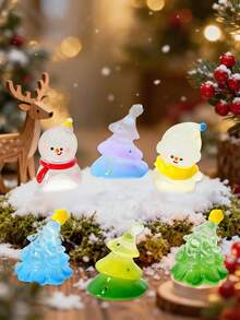 7 sztuk miniaturowych figurek bałwanków, choinka z żywicy, miniaturowe akcesoria do majsterkowania, mikrokrajobrazy, ozdoby świąteczne, dom, zimowe dekoracje na tort, domek dla lalek, ozdoba na tort w kształcie choinki, klej do kremu, DIY, żywiczne akcesoria, ozdoba świąteczna, idealna do każdego pokoju, idealna na Boże Narodzenie i Walentynki, dekoracje ogrodowe, dekoracje do akwarium