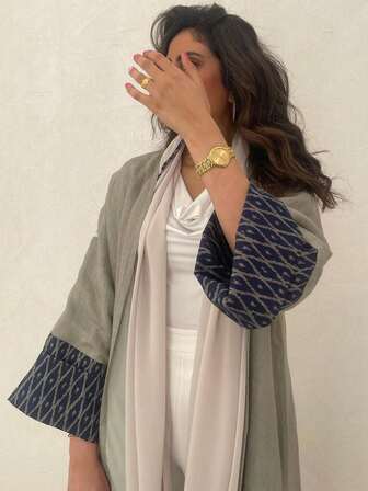 1 Piece Of Women's Elegant Classic Geometric Pattern Printed Patchwork Sleeve Style Abaya Robe Showcases Elegance And Refined Style, Suitable For All Seasons And Cultural Events, Suitable For Daily And Formal Occasions, Suitable For All Seasons, Multi-Purpose Parties, Holidays And Travel