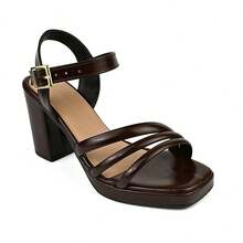 Women's Platform Pumps, Thick Heel, Simple, Elegant, Vintage, Buckle - 鏽棕色 - 查看 1