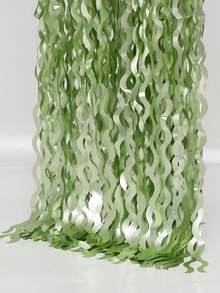 2包鼠尾草绿金属丝流苏帘 - 绿色背景幕布，浅绿色波浪金属箔飘带背景幕布，尺寸3.3x6.6英尺，适用于波西米亚风婚礼、迎婴派对、生日派对、露营背景、恐龙主题背景、蘑菇派对装饰、丛林主题背景、拍照背景套装、圣诞装饰等。