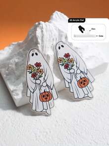 2D Flat, 1pc Halloween Ghost Cat Pumpkin Pattern DIY Jewelry Accessory/Crafting Elegant Earrings Pendant Predrilled Material/Gift For Handicraft Lovers/Inexpensive Item/Small Ornament, Acrylic Double-Sided Printing Craft