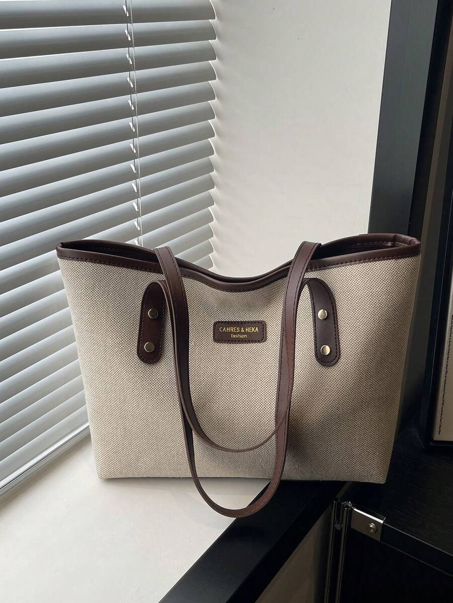 New Minimalist Retro Large Capacity Handbag, Zipper Opening, Lightweight Soft Shoulder Bag, Suitable For Women's Casual Daily Use , Beach