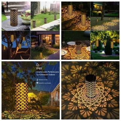 2 paquete Luces solares colgantes para exteriores, iluminacin de paisaje impermeable IP65 para jardn, patio, patio, csped y mesa con diseo hueco, 9x20cm - Fan - shaped style