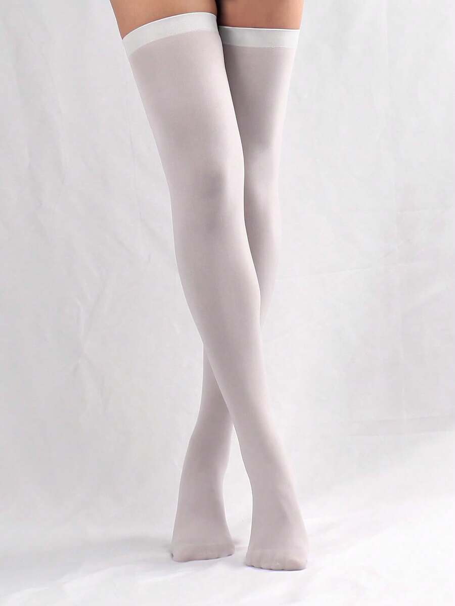 Simple And Stylish Solid Color Women's Velvet Over-The-Knee Socks, Perfect For Valentine's Day, Versatile For Everyday Wear And All Seasons. - 白色 - 查看 1