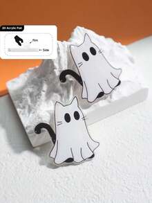 2D Flat, 1pc Halloween Ghost Cat Pumpkin Pattern DIY Jewelry Accessory/Crafting Elegant Earrings Pendant Predrilled Material/Gift For Handicraft Lovers/Inexpensive Item/Small Ornament, Acrylic Double-Sided Printing Craft