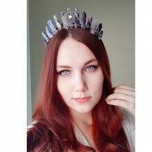 Bubbmi Women Amethyst Crystal Crown Headband Raw Quartz Tiara Moon Goddess Headpiece For Festival Bachelore Tte Party Photography{"Color_name":"PURPLE"} - 紫色 - 查看 6