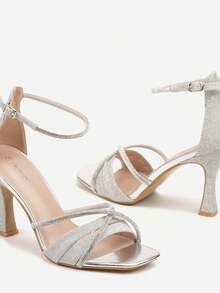 High-Heel Sandals Decorated With Rhinestones - Silver - View 6