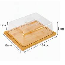 Porta Frios Bambu Tampa De Acrílico Presunto Queijo Mesa Posta