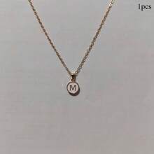 Gold Exquisite Stainless Steel Shell Letter Pendant Necklace, Optional From A-Z, Round Head Pendant Necklace With Waterproof Collarbone Chain, Suitable For Daily Wear