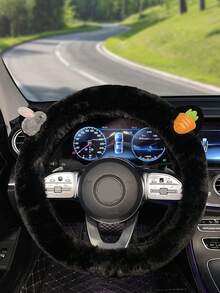 1pc New Rabbit & Carrot Plush Cute Car Steering Wheel Cover, Winter - one-size - View 4