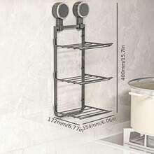 1pc Wall-Mounted Suction Cup Kitchen Storage Rack, Foldable Multi-Layer Design, Open-Style Dish Organizer, Multifunctional, No Electricity Required, Space-Saving Design - Multicolor - View 6