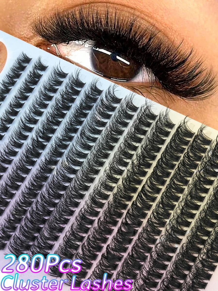 14 Rows Of 280 False Eyelash Clusters, D Curl, 8-16mm. Self-Made False Eyelash Clusters, Thick, Fluffy, Natural And Dense, Reusable. Suitable For Personal Use, Whether At Home Or Out For Daily Use, Weddings, Dates, Parties Or Travels. False Eyelash Clusters, False Eyelash Clusters, Individual False Eyelashes, False Eyelashes False Eyelashes. - D - Xem 1
