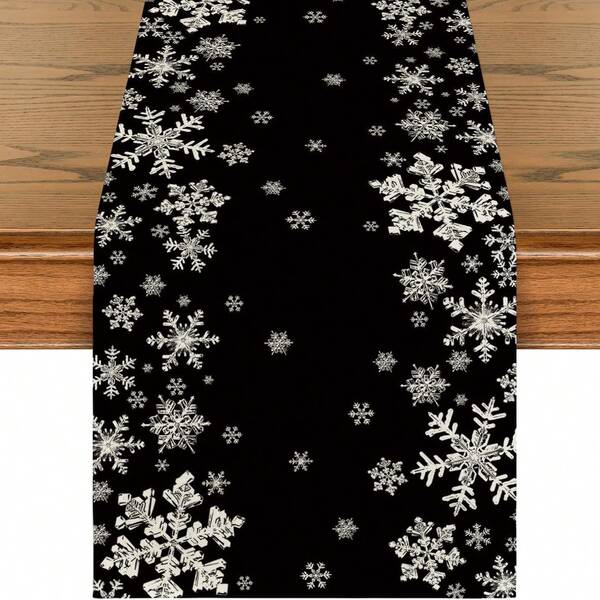 1 Stück Tischläufer mit Schneeflocken Muster, Polyester bedruckte Weihnachtsdekoration für Wohnzimmer Couchtisch, Esszimmertisch, Eingangsbereich