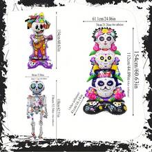 1 pezzo Nuovo Palloncino in piedi Giorno dei Morti Teschio Rock Star Impilato con Fiori, Decorazione orrore Ognissanti, Decorazione per Feste, Casa e Camera da Letto