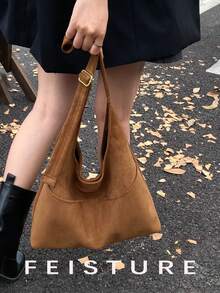 1pc Suede Underarm Bag Women's One Shoulder Messenger Bag (With Small Bag), Suitable For Girls, Ladies, College Students, Young Professionals, Great For Work, Business, Commuting, School - Brown - View 8