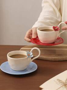 1 Juego de taza y platillo con flores hechas a mano de forma creativa, adecuado para el hogar, la cocina, el comedor, la sala de estar, regalos, ideal para té, café, leche, jugo, bodas, cumpleaños