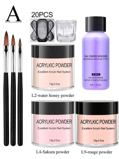 15g Acrylic Powder Nail Art Kit, Acrylic Powder And Liquid Set, Crystal Liquid Set With Glitter 3D Nail Brush, Pink White Transparent Acrylic Nail Powder Set, Suitable For Beginners DIY At Home, Comes With Acrylic Nail Brush.