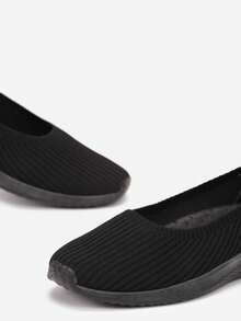 Soft Knit Slip-On Sneakers Women Casual Summer Travel - Black - View 5