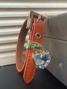 1pc Faux Diamond Bracelet, Leather Cuff With Rhinestones, High-Quality Electroplated Non-Fading, Suitable For Women's Daily Wear, Holiday Gift Choice