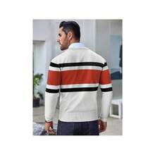 Men's Crew Neck Sweater Slim Fit Lightweight Sweatshirts Knitted Pullover For Casual Or Dressy Wear - 白色/鐵鏽紅色 - 查看 3