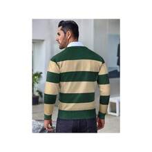 Men's Crew Neck Sweater Slim Fit Lightweight Sweatshirts Knitted Pullover For Casual Or Dressy Wear - 綠色/杏色條紋 - 查看 3