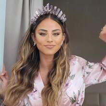 Bubbmi Women Amethyst Crystal Crown Headband Raw Quartz Tiara Moon Goddess Headpiece For Festival Bachelore Tte Party Photography{"Color_name":"PURPLE"} - 紫色 - 查看 7
