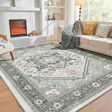 Soft Neutral Area Rugs 5x7, Washable Rug With Non Slip Backing, 5 X 7 Faux Cashmere Low-Pile Carpet, Cream White & Blue & Light Brown,  2025 Design - Green - View 11