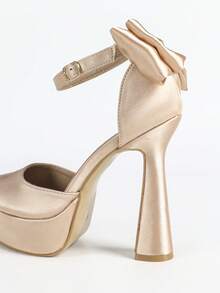 Women's High Heel Sandals, High Platform Pointed Toe Bow Tie Strap Satin White Backless Comfortable Breathable Casual/Date Elegant Style - Champagne - View 9