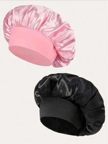 1/2/3pcs Silk Sleep Cap, Satin Hair Cap, Soft Elastic Silk Sleep Cap, Curly Hair Silk Hair Cover (Black & Gold) - Multicolor - View 3