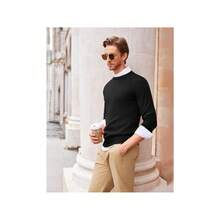 Men's Crew Neck Sweater Slim Fit Lightweight Sweatshirts Knitted Pullover For Casual Or Dressy Wear - 黑色 - 查看 4