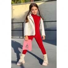 YgneeDom Kids Girls One Piece Spandex Unitards, Long Sleeve Turtleneck Unitard, Full Body Catsuit, Dance Leotard Costumes{"Color_name":"Red","Size_name":"Large"} - 紅色的 - 查看 3