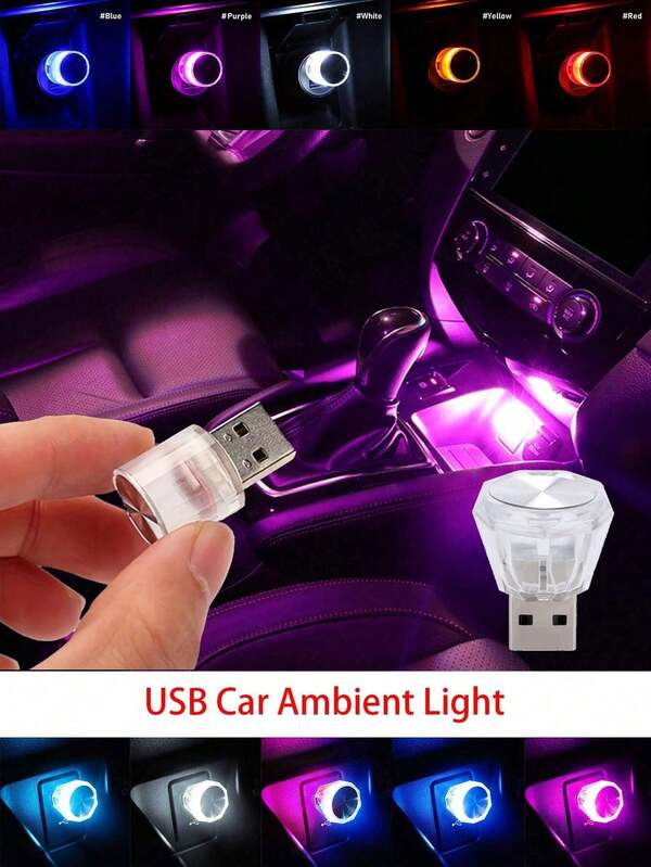 1pc Car USB Atmosphere Light, Mini Portable LED Atmosphere Decorative Light, Party Environment Modeling Lamp, For Car Interior Accessories, Purple/Blue/White/Red