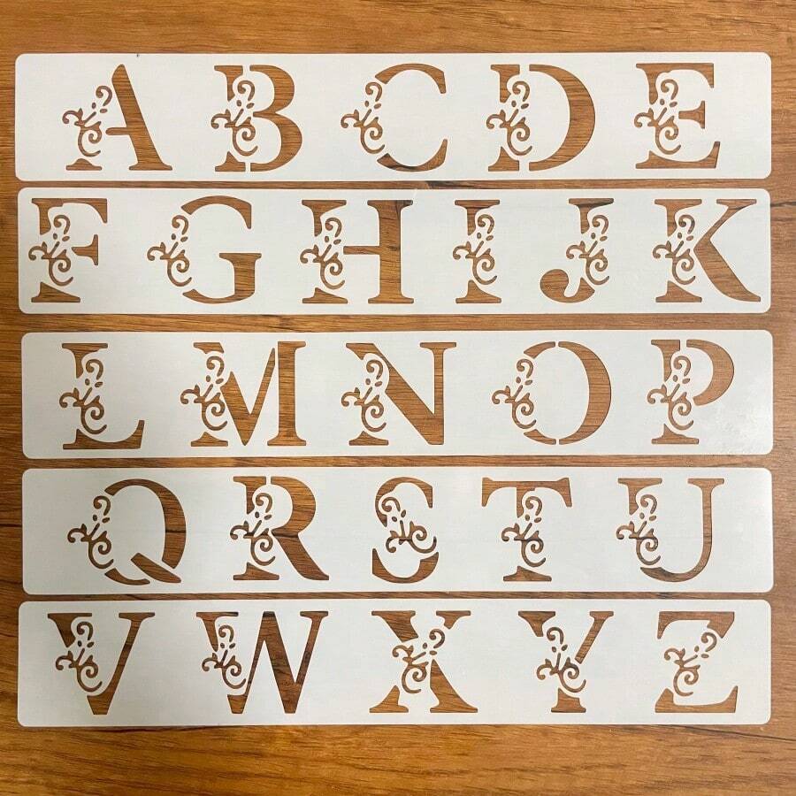 5pcs Floral & Letter Reusable Stencils, 2*12 Inches, For Scrapbooking, Birthday, Wedding, DIY Crafts - 套裝 - 查看 1
