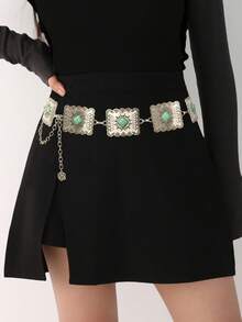 Cadena para la cintura estilo bohemio con turquesa, cadena metálica delicada y vintage con diseño cruzado, cinturón de cintura bohemio de aluminio, adecuado para todas las estaciones