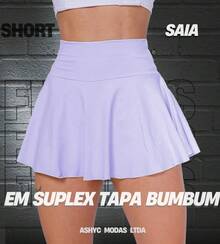 Women's Ruffled Skirt Shorts Suplex High Quality Butt Cover Gym Fitness - 紫丁香色 - 查看 1