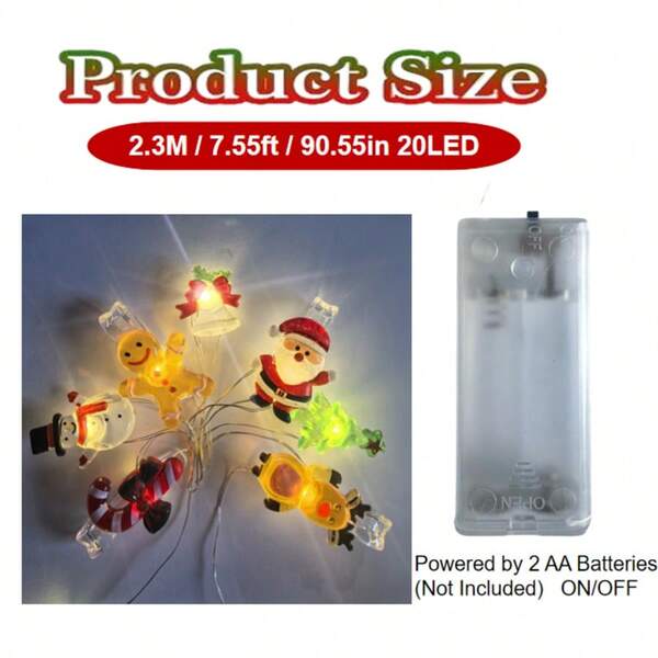 20L 2,3 m Combinaison d'éléments de Noël Lumière à pince LED, Père Noël, Sapin de Noël, Renne, Bonhomme en pain d'épices, Boîtier de 2 piles AA MARCHE/ARRÊT, Décoration de sapin de Noël, Pince à photo, Affichage de photos, Décoration de fête de Noël, Ambiance de chambre à coucher, Piles non incluses