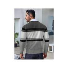 Men's Crew Neck Sweater Slim Fit Lightweight Sweatshirts Knitted Pullover For Casual Or Dressy Wear - Xám/Trắng - Xem 3