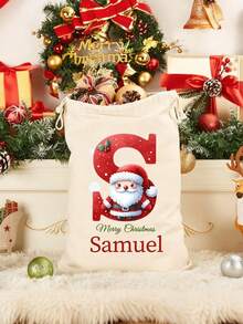 Personalized Santa Claus Gift Bag, Customizable With Name And Initial, Christmas Gift Bag, Christmas Toy Bag, Christmas Present Bag, Suitable For Men, Women, Children And Adults - Multicolor - View 3