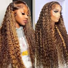 Honey Blonde Lace Front Wig 13x6 HD Deep Wave Lace Front Wigs Human Hair 250% Density Highlight Curly Human Hair Wig Pre Plucked Glueless Ombre Lace Front Wig Brazilian 4/27 Brown Colored Human Hair Wig For Women - S4/27 - View 9