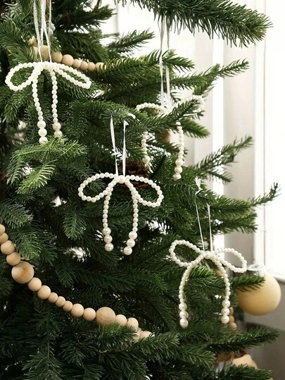 12pcs Pearl Bow Christmas Ornaments White Bow Christmas Tree Topper Decorations Christmas Hanging Ornaments & Pendant Decor Gifts Wedding Bridal Gifts, BabyShower Gifts, Birthday Decorations