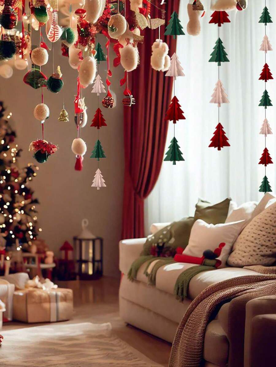 Christmas Decorations 3D Mini-Flag Christmas Tree Layout Indoor Scene Window Party Pendant Family Hanging Christmas Decorations Indoors And Outdoors. Christmas Decorations Home Christmas Gifts Christmas Decor - Multicolor - View 1