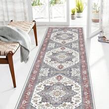 Soft Neutral Area Rugs 5x7, Washable Rug With Non Slip Backing, 5 X 7 Faux Cashmere Low-Pile Carpet, Cream White & Blue & Light Brown,  2025 Design - Đỏ và Xám - Xem 16