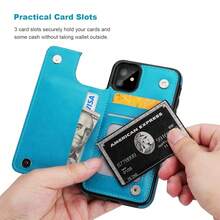 Compatible With IPhone 11 Case Wallet With Card Holder, Embossed Butterfly Premium PU Leather Double Magnetic Buttons Flip Shockproof Protective Cover For IPhone 11 6.1 Inch(Blue){"Color_name":"Blue"} - 多色1 - 查看 4