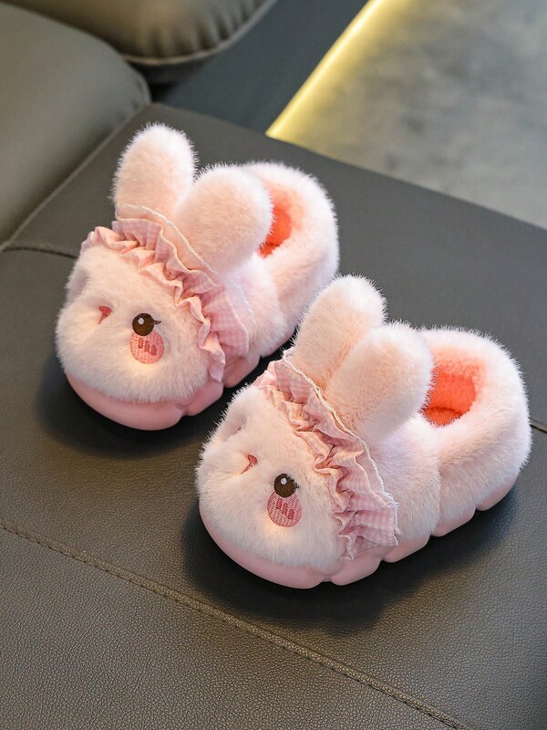 Pantuflas suaves con diseño de conejo para niñas, para interior, en invierno