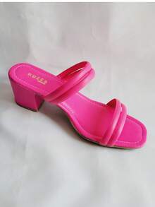 Women's Clog Sandal With Comfortable Medium Heel - 玫紅色 - 查看 2